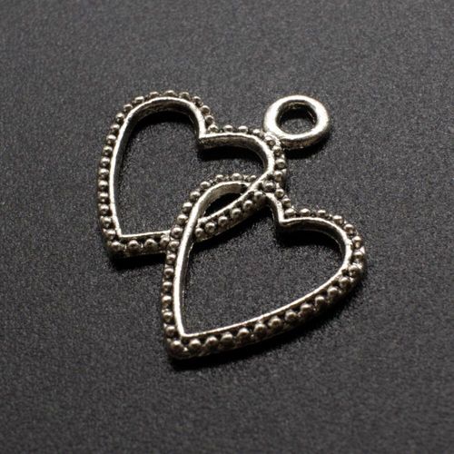 Antique Silver Metal Charm Hollow Hearts 22mm 8pcs for jewellery making
