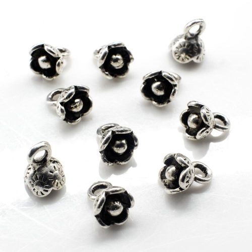 Antique Silver Metal Charm Cup Flower 6mm 30pcs for jewellery making