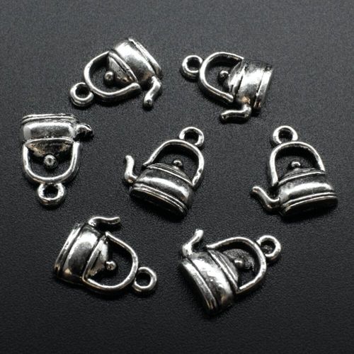 Antique Silver Metal Charm Kettle 13mm 12pc 12 Pieces for jewellery making