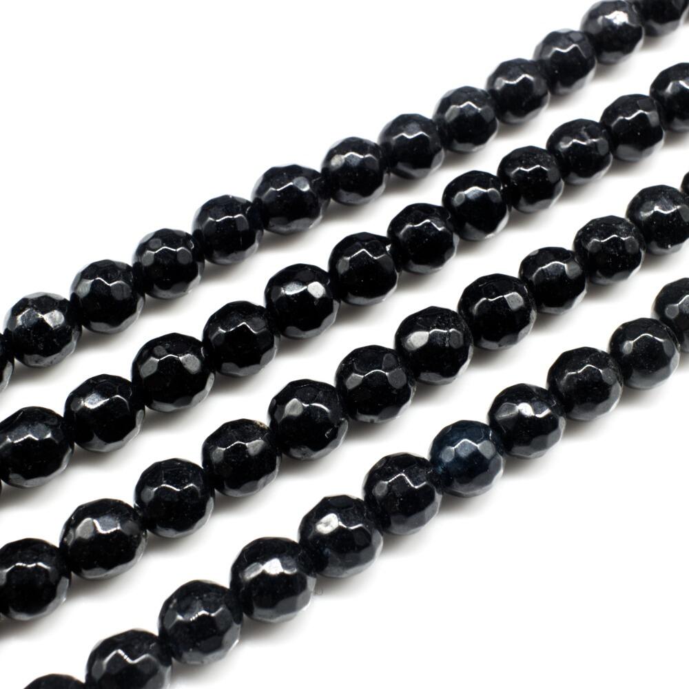 Dyed Jade 7mm Faceted Round Beads 15" string Obsidian Colour for jewellery making