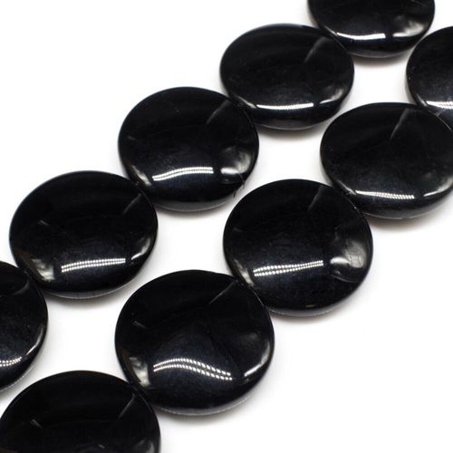 Glass Beads 18mm Disc Black 14" String for jewellery making