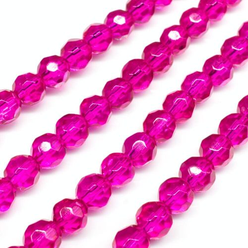 Glass Beads 6mm Facet Round Fuschia 14" String for jewellery making