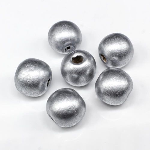 Wooden Bead Round 15mm Silver 12pcs for jewellery making