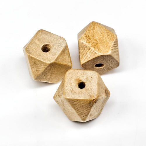 Wooden Bead Facet Cube 14mm Natural 10pcs for jewellery making
