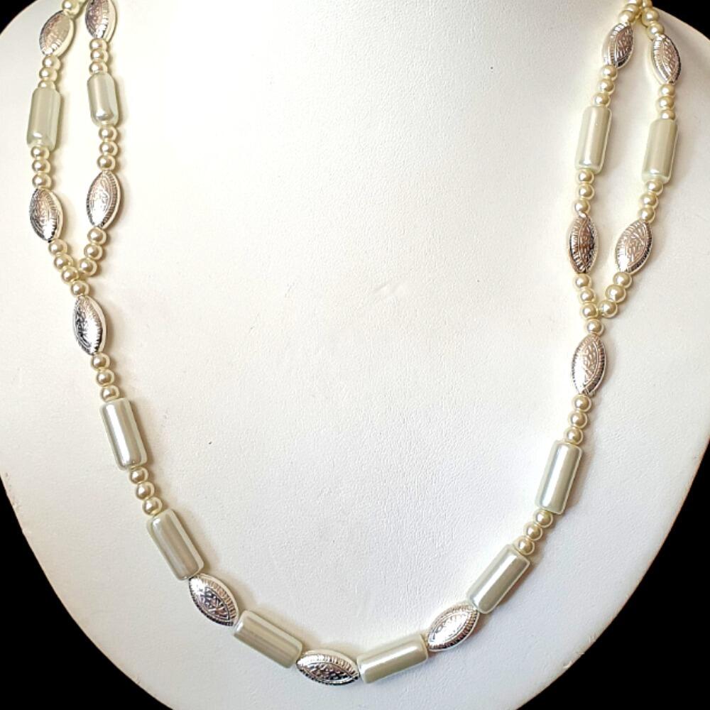 Maybel Tubular Necklace Makes 2 white necklace making kit — DIY set with beads and instructions for creating handmade jewelry