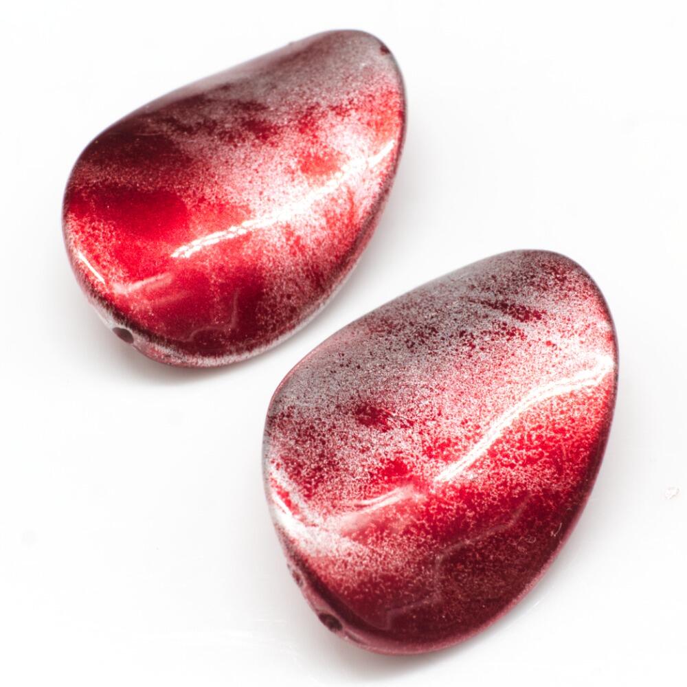 Acrylic Twisted Oval Beads 35mm 8pcs Red Spray for jewellery making