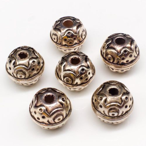 Acrylic Antique Silver Round Beads 14mm 7pcs Pattern for jewellery making