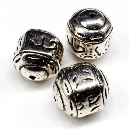Acrylic Antique Silver Hexagon Drum 23mm 3pcs Pattern for jewellery making