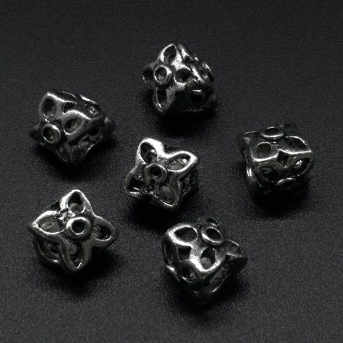 Ant. Silver Charm Bead 3 Side 4 Point 9mm Large Hole 1pc for jewellery making