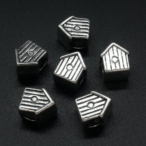 Ant. Silver Charm Bead Bird House 10mm Large Hole 1pc for jewellery making