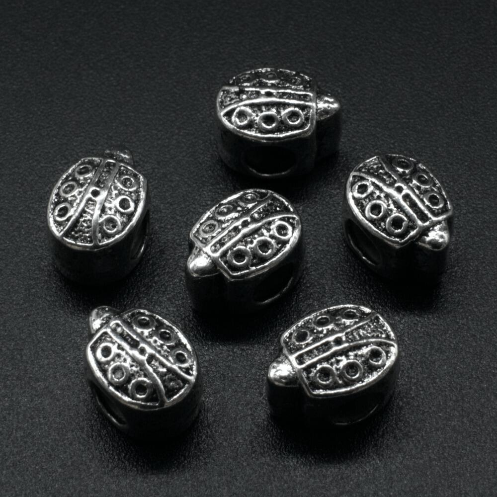 Ant. Silver Charm Bead Ladybug 11mm Large Hole 1pc for jewellery making