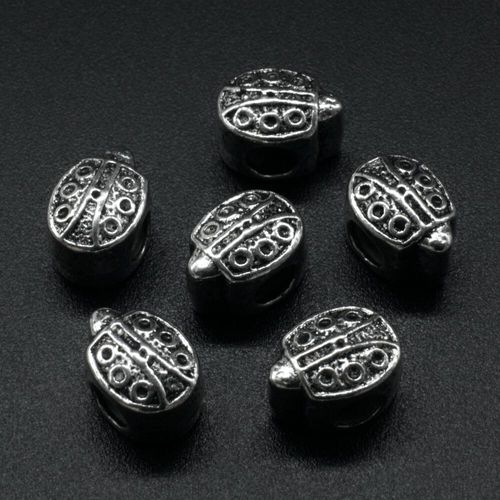 Ant. Silver Charm Bead Ladybug 11mm Large Hole 1pc for jewellery making