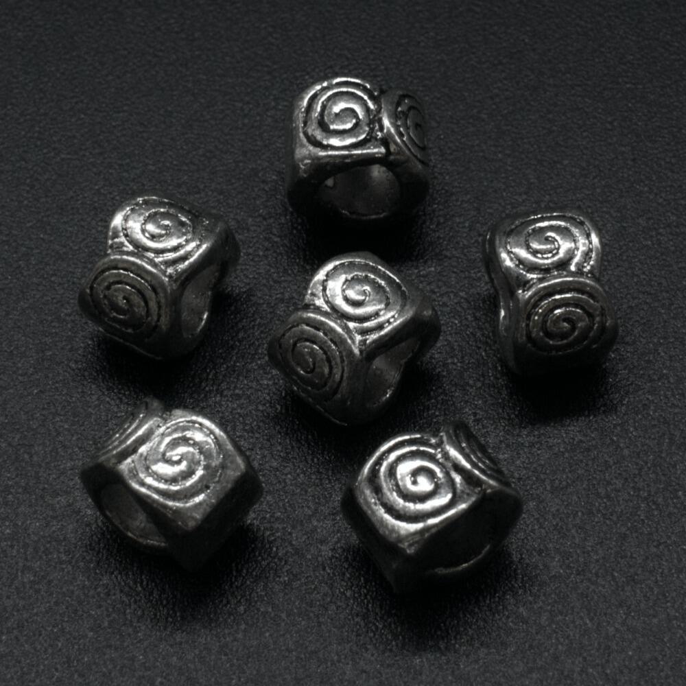 Ant. Silver Charm Bead Swirl Barrel 8mm Large Hole 1pc for jewellery making