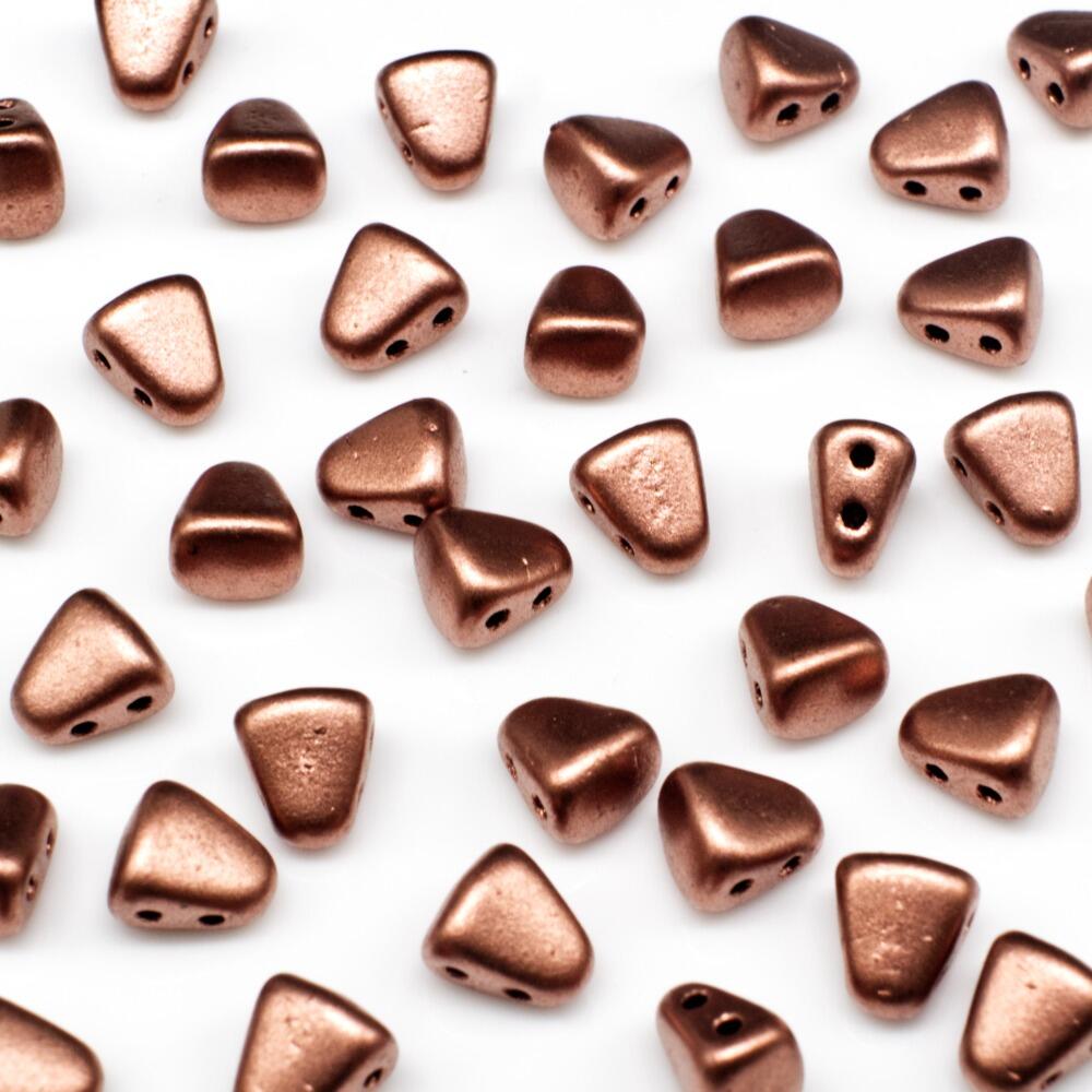 Czech glass Rulla beads bit czech glass beads 30pcs - matte metallic bronze copper — two-hole beads for jewelry making and bead weaving