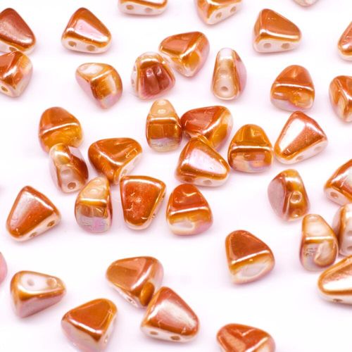 Czech glass Rulla beads bit czech glass beads 30pcs - white apricot — two-hole beads for jewelry making and bead weaving