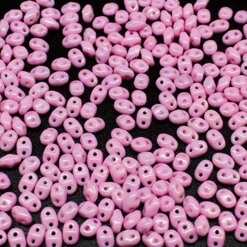 2x4mm 5g Czech glass Rulla beads luster metallic pink — two-hole beads for jewelry making and bead weaving