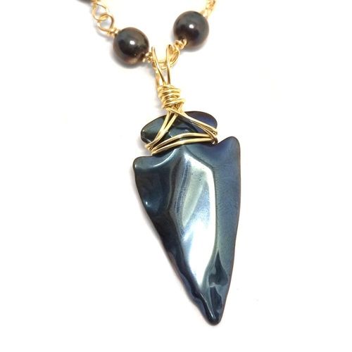 Hematite Arrow on Rosemary Chain green jewelry making kit — DIY set with beads and instructions for creating handmade jewelry