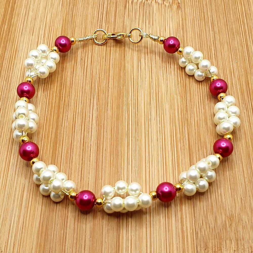 Deborah Cluster Bracelets magenta & buttermilk bracelet making kit — DIY set with beads and instructions for creating handmade jewelry