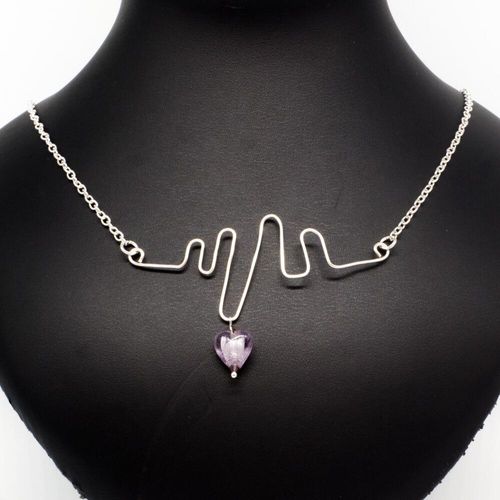 Heartbeat Necklace silver lilac necklace making kit — DIY set with beads and instructions for creating handmade jewelry