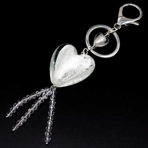 Silver Foil Heart Keyring pearl white jewelry making kit — DIY set with beads and instructions for creating handmade jewelry