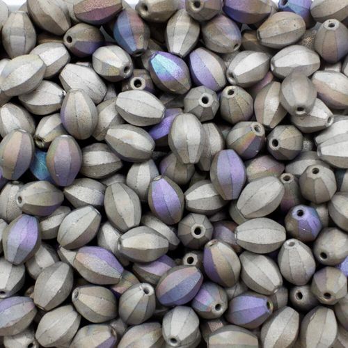 Czech Preciosa Ridge Bead Rice 8x6mm Light Grey Iris 15pcs for jewellery making