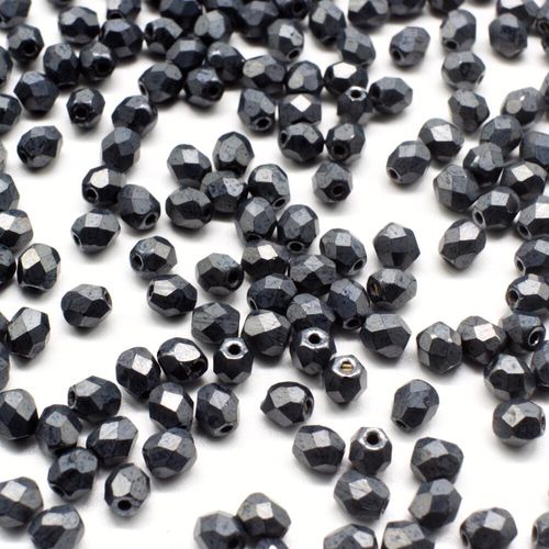 4mm Czech glass fire polished faceted beads matt hematite — pack of 100, high-quality faceted beads perfect for jewelry making and beadwo…