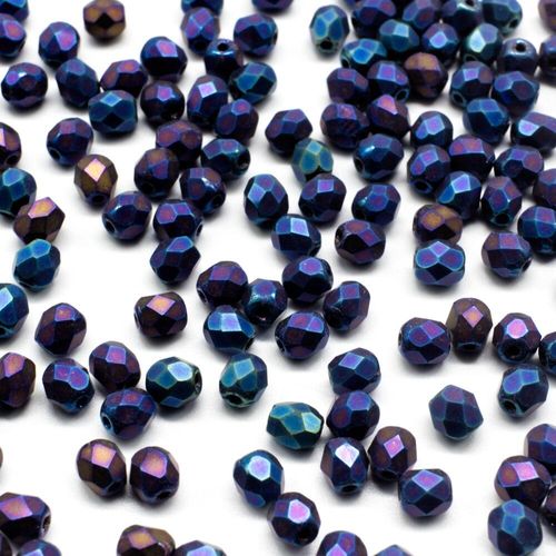 4mm Czech glass fire polished faceted beads matt iris blue — pack of 100, high-quality faceted beads perfect for jewelry making and beadw…