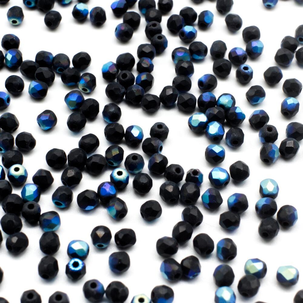 3mm Czech glass fire polished faceted beads matte jet ab — pack of 100, high-quality faceted beads perfect for jewelry making and beadwor…