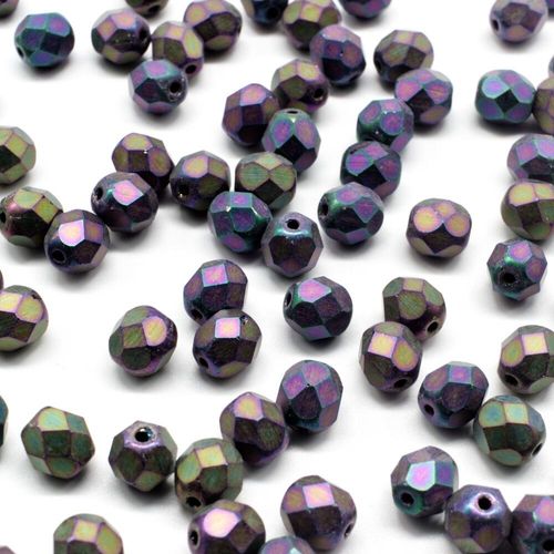 6mm Czech glass fire polished faceted beads matte iris purple - 50pcs — pack of 50, high-quality faceted beads perfect for jewelry making…