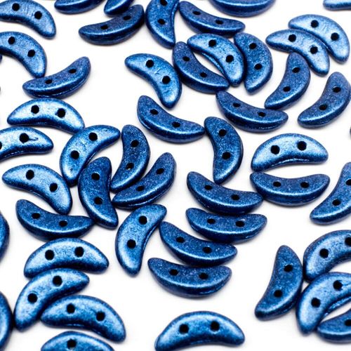 10mm Czech glass glass beads metallic suede blue — pack of 7, high-quality two-hole beads ideal for jewelry making, bead weaving, and crafts