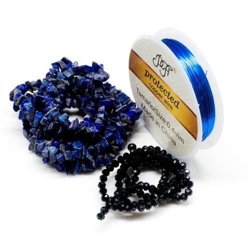 Gemstone Chips Natural Lapis Wire Bracelet bracelet making kit — DIY set with beads and instructions for creating handmade jewelry