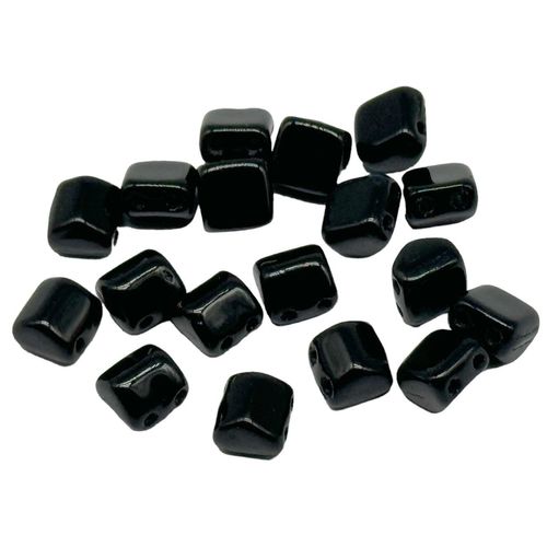 6mm Czech glass glass beads jet black — pack of 25, high-quality two-hole beads ideal for jewelry making, bead weaving, and crafts