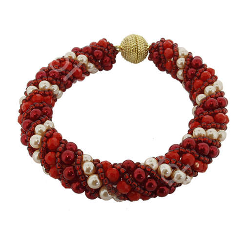 Russian Spiral 2 Necklace Bracelet radiant red bracelet making kit — DIY set with beads and instructions for creating handmade jewelry