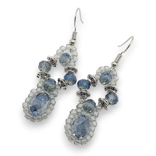 Lilith Crystal Earrings 3 Pairs hint of blue earring making kit — DIY set with beads and instructions for creating handmade jewelry