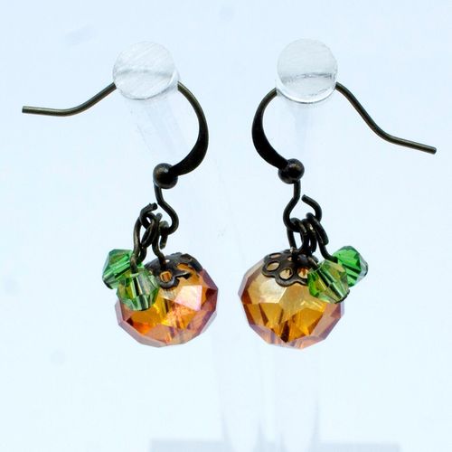 Pumpkin Earrings Orange Rondelle 1 Pair earring making kit — DIY set with beads and instructions for creating handmade jewelry