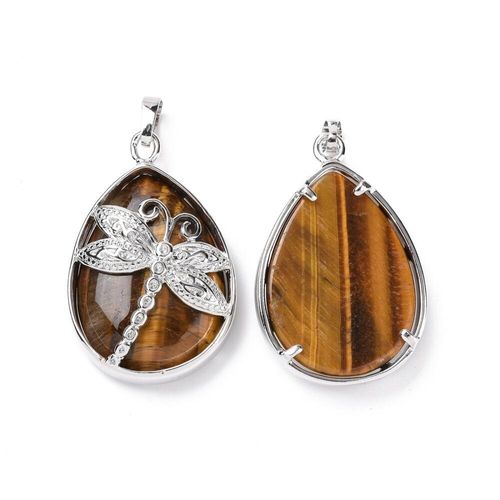 Dragonfly Pendant with Tiger Eye Gemstone 40mm for jewellery making