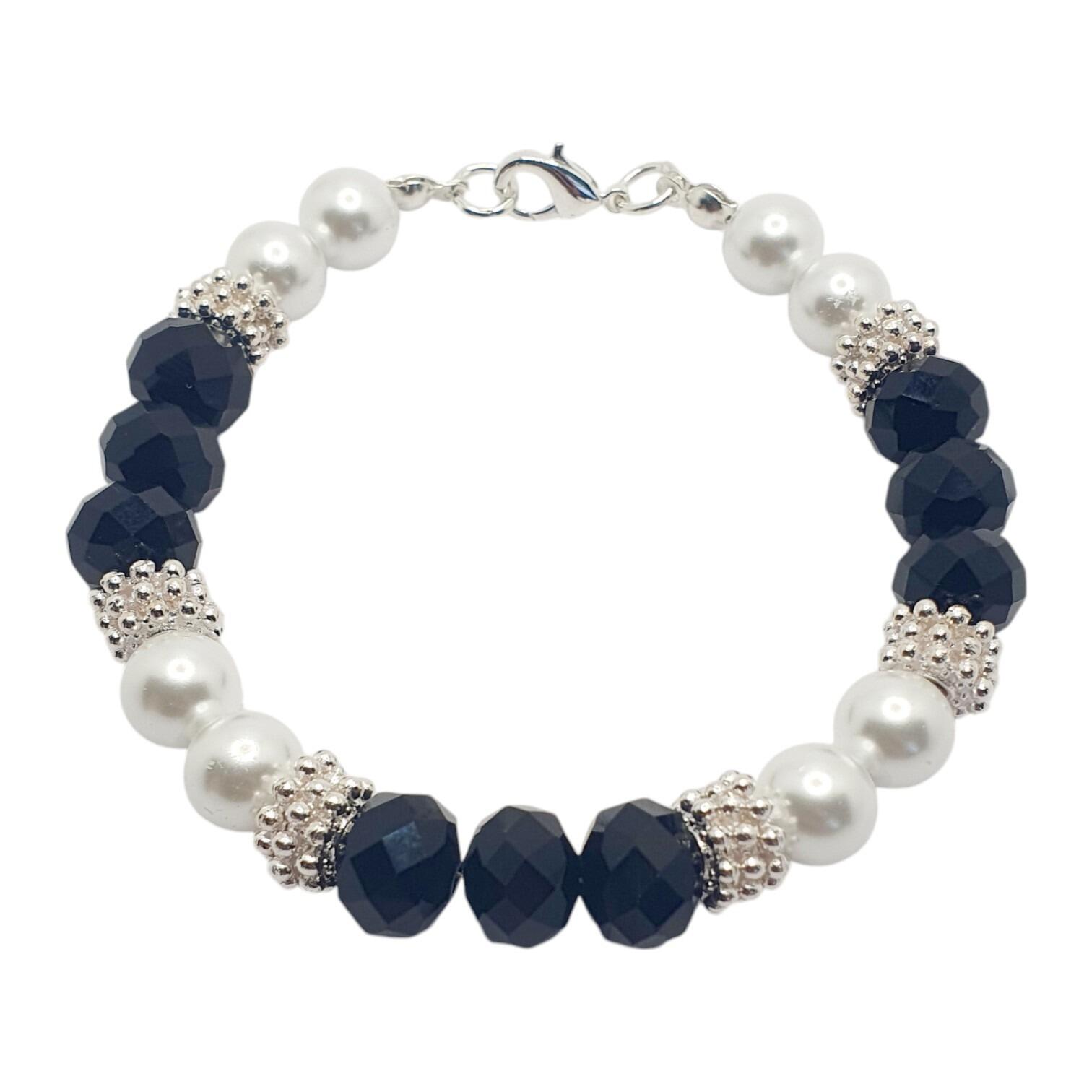 Roxanne Bracelet Makes 3 jet & white bracelet making kit — DIY set with beads and instructions for creating handmade jewelry