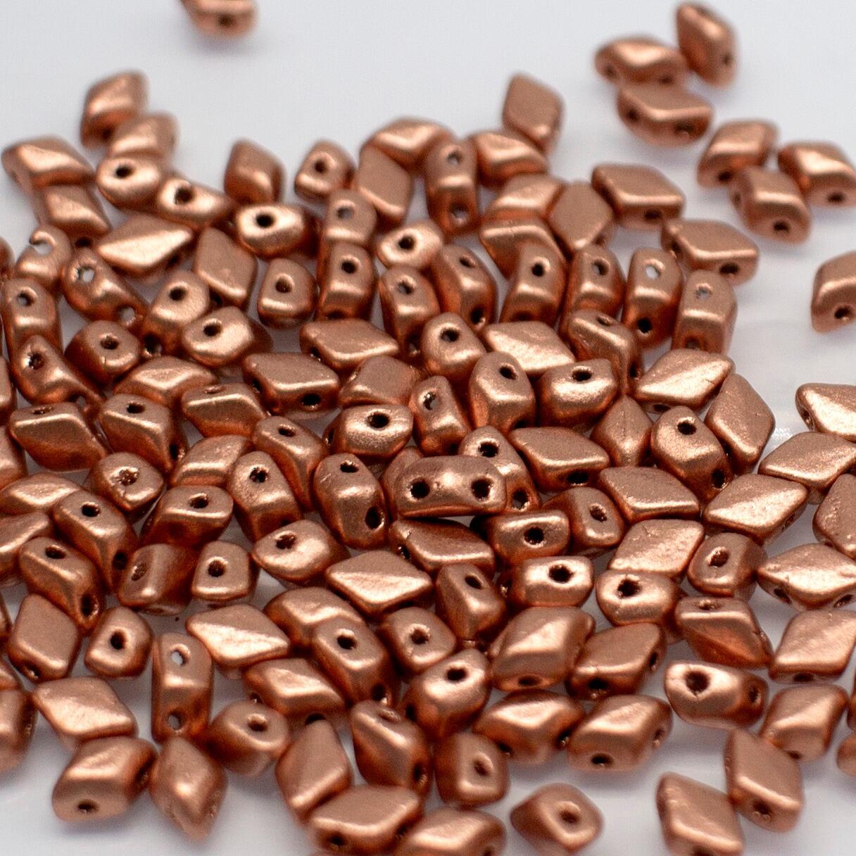 6x4mm 10g Czech glass Rulla beads mat. met copper — two-hole beads for jewelry making and bead weaving