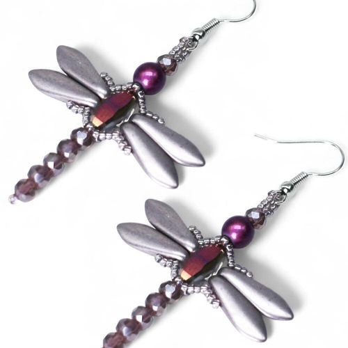Crystal Dragonfly Earrings Kit mauve earring making kit — DIY set with beads and instructions for creating handmade jewelry