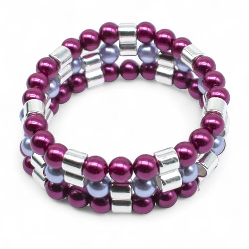 Triple Row Bracelet Silver & Pinks bracelet making kit — DIY set with beads and instructions for creating handmade jewelry