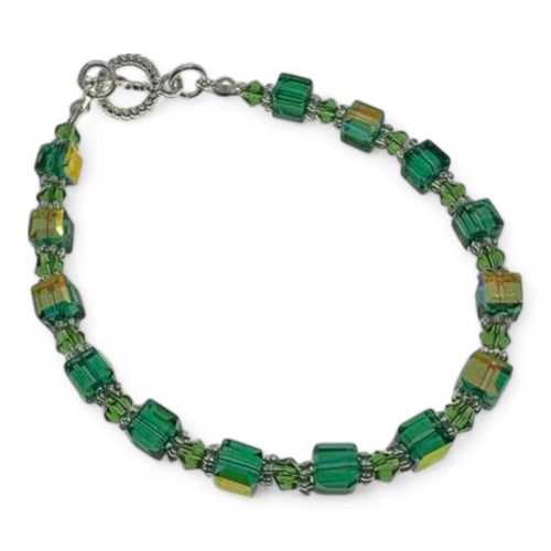 Alice Crystal Bracelet Makes 2 christmas green silver bracelet making kit — DIY set with beads and instructions for creating handmade jew…