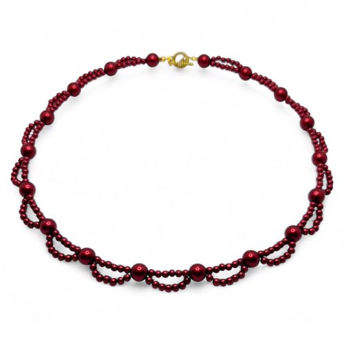 Dolores Pearl Necklace ruby red necklace making kit — DIY set with beads and instructions for creating handmade jewelry