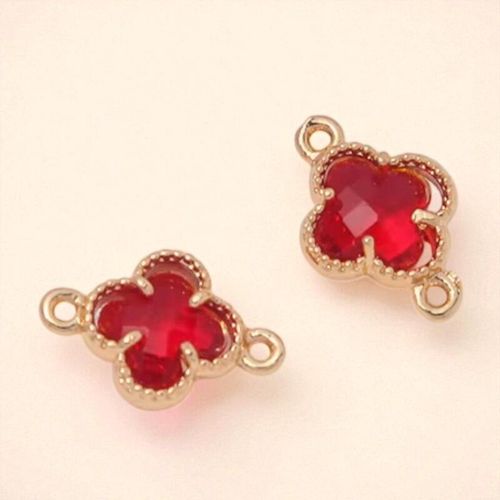 CZ Clover Connector 9mm Red 1pc for jewellery making
