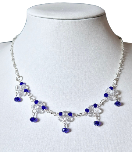 Michelle Crystal Necklace x3 Clear & Blue 4mm for jewellery making