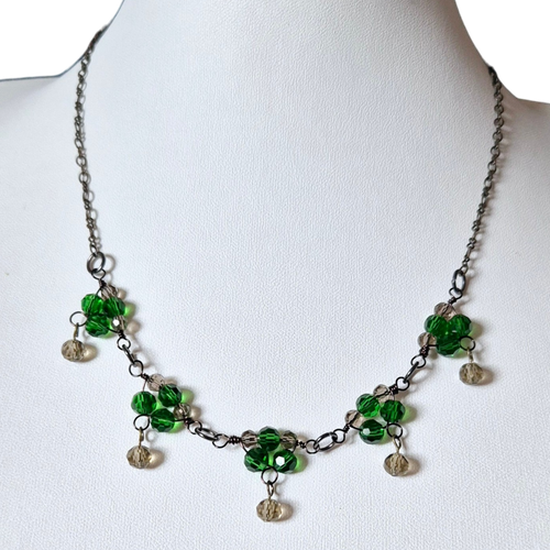 Michelle Crystal Necklace x3 Emerald & Grey 4mm for jewellery making