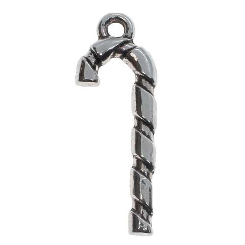 Metal Charm Candy Cane 10mm - Antique Silver 10pcs
