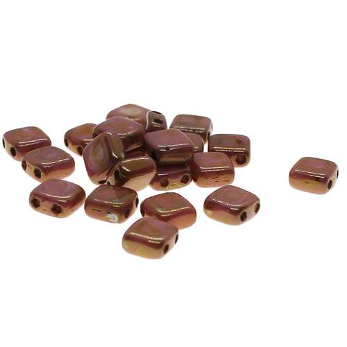 6mm Czech glass glass beads luster - rose/gold topaz — pack of 25, high-quality two-hole beads ideal for jewelry making, bead weaving, an…