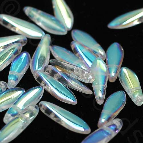 5x16mm Czech glass glass beads crystal ab — high-quality two-hole beads ideal for jewelry making, bead weaving, and crafts