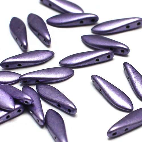 5x16mm Czech glass glass beads metallic crocus petal — high-quality two-hole beads ideal for jewelry making, bead weaving, and crafts
