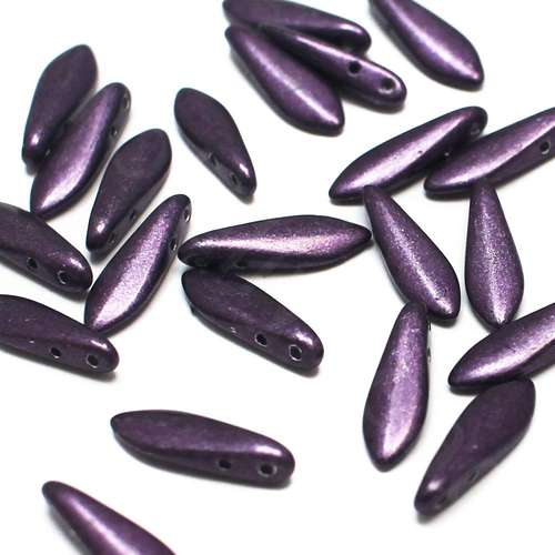 5x16mm Czech glass glass beads metallic tawny port — high-quality two-hole beads ideal for jewelry making, bead weaving, and crafts
